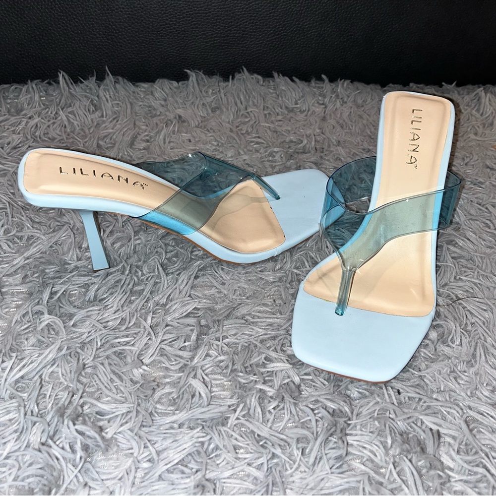 Blue kitten sandal heels